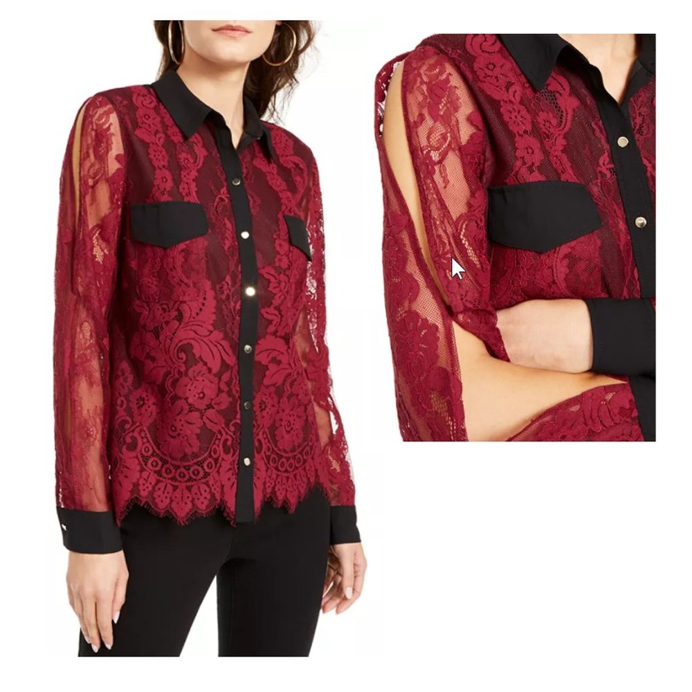 Thalia Sodi Mixed-Media Button-Up Shirt XXL